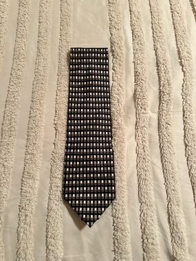 Bergamo New York Woven Silk Geometric Block Matrix Tie Black Silver Hand Made